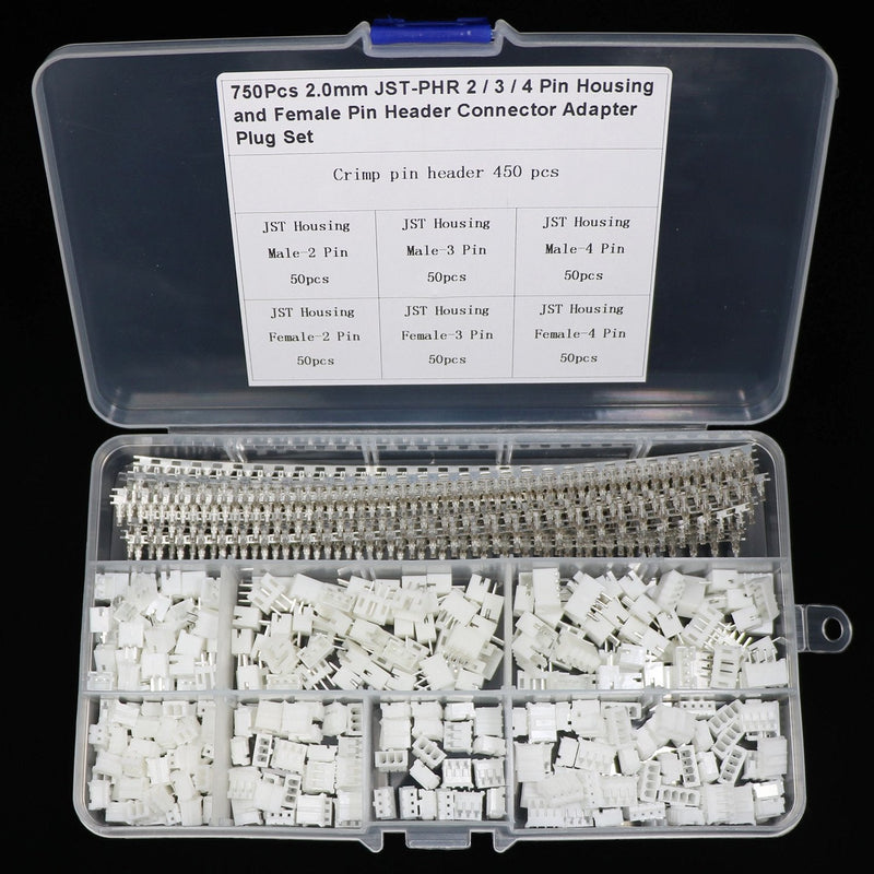 [Australia - AusPower] - 750 Pcs 2.0mm JST-PHR Connector Kit with 2.0mm Female Pin Header and 2/3/4 Pin Housing Connector Adapter Plug (JST Connector Kit) 