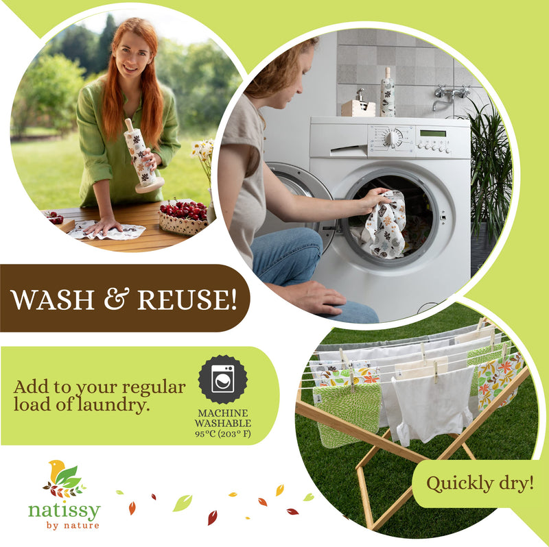 [Australia - AusPower] - Reusable Paper Towels for Kitchen, Roll of 10 Paperless Paper Towels, Reusable Cloth Paper Towels, Organic Cotton Reusable Napkins, Washable Fabric Paper Towels Replacement Cloth, Reusable Towels 