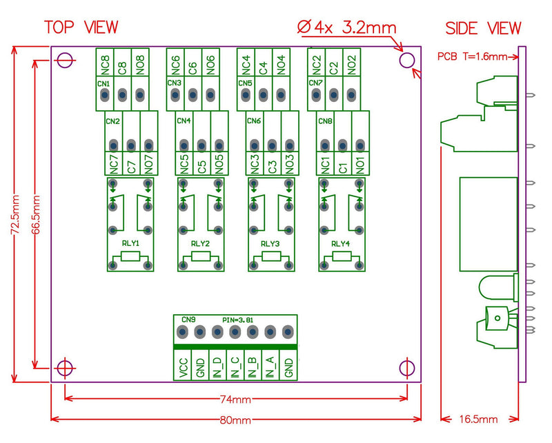 [Australia - AusPower] - Electronics-Salon DIN Rail Mount 4 DPDT Signal Relay Interface Module, DC 5V Version. 