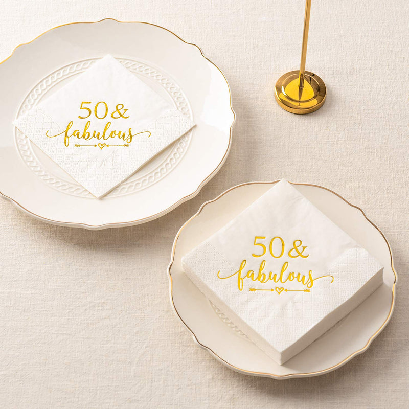 [Australia - AusPower] - Crisky 50 and Fabulous Cocktail Napkins Gold for Women 50th Birthday Decorations, 50th Birthday Bevergae Dessert Table Supplies, 50Pcs, 3-Ply 
