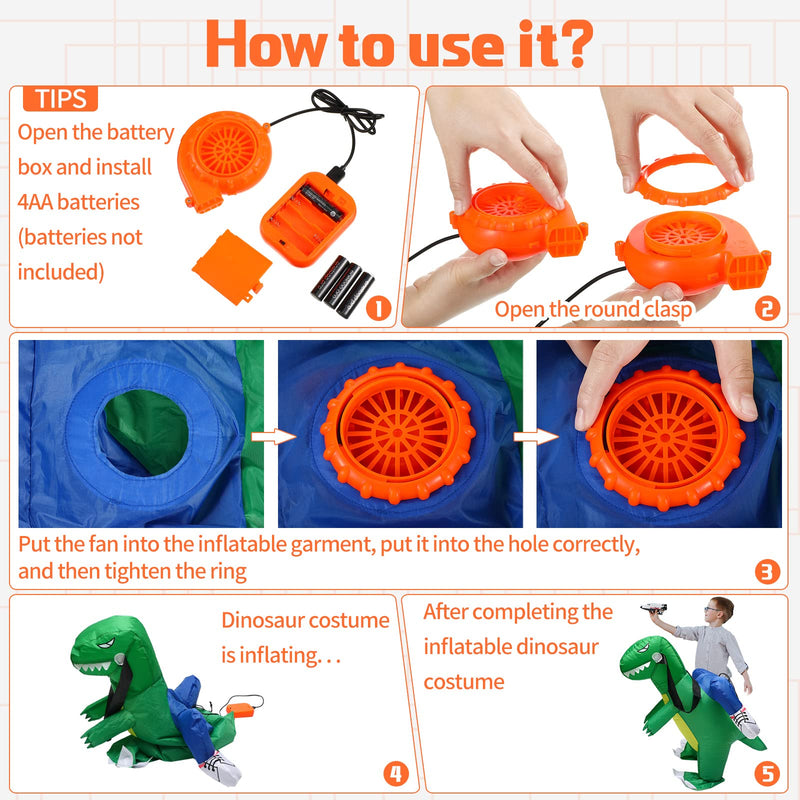 [Australia - AusPower] - Mini Fan Blower 2 Pieces Small Portable USB Inflatable Fan Replacement Orange Green Mini Blower for Halloween Dinosaur Costume Doll Alien Inflatable Game Clothing Suits 