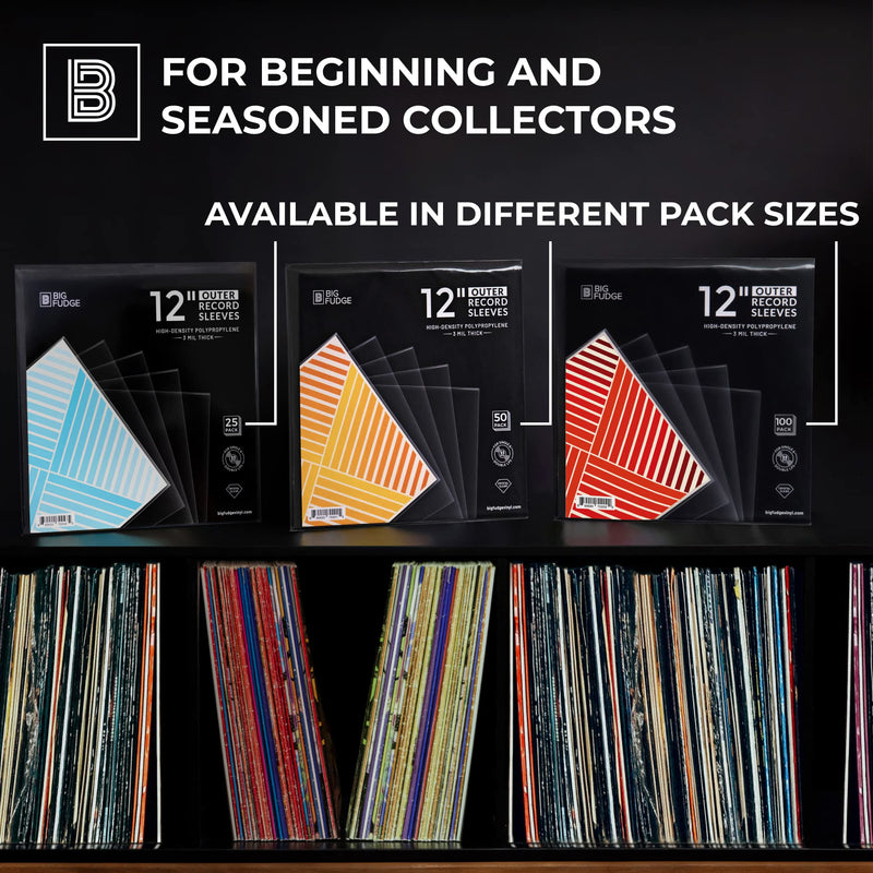 [Australia - AusPower] - BIG FUDGE 25 Pack Vinyl Record Outer Sleeves 12" LP | Durable & Wrinkle-Free | Crystal Clear & Made from High-Density Polypropylene | 3 mm Thick, 12.75” x 12.75” | Fits Most Gatefolds and Double LPs 12 inches 