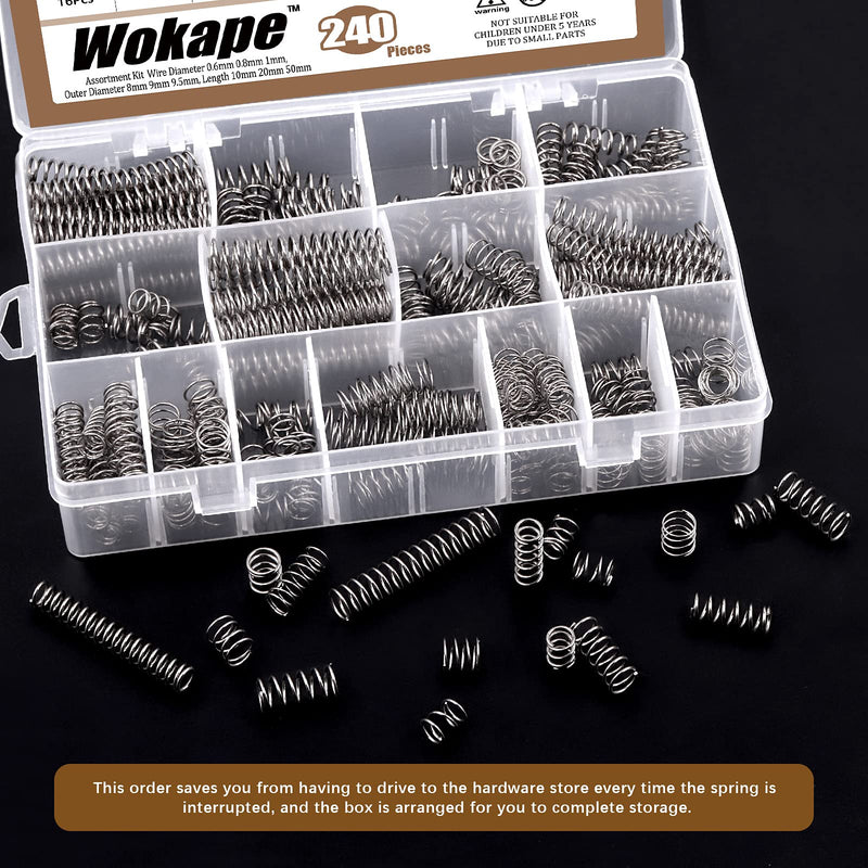 [Australia - AusPower] - Wokape 240Pcs 15 Sizes Compression Springs Assortment Kit, Mini Stainless Steel Extension Springs for Shop and Home Repairs, 0.39" to 1.97" Length, 0.16" to 0.24" OD, 10mm - 50mm Length, 4-6mm OD 240 