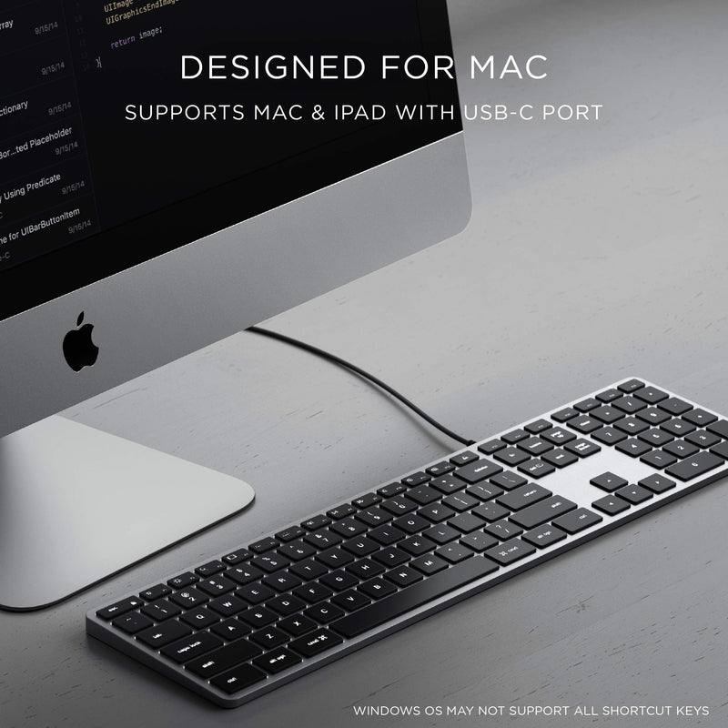 [Australia - AusPower] - Satechi Slim W3 Wired Backlit Keyboard with Numeric Keypad – Illuminated Keys & Built-in USB-C Connection – Compatible with 2021 MacBook Pro M1 Pro & Max, 2021 iMac, 2020 Mac Mini, 2020 MacBook Air 