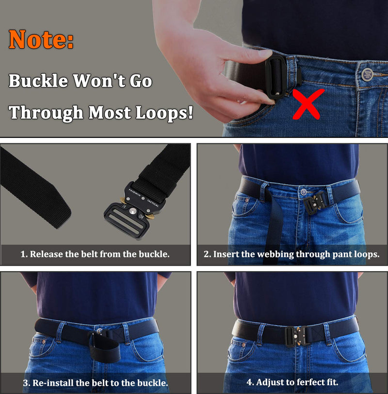 [Australia - AusPower] - FAIRWIN Tactical Belt, Military Style Webbing Riggers Web Belt Heavy-Duty Quick-Release Metal Buckle Belt for Men Black S 30"-36" 