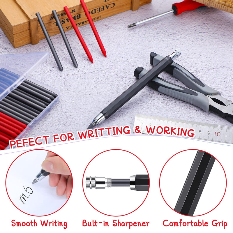 [Australia - AusPower] - 36 Pcs 5.6 mm Mechanical Pencil Refills and 5.6 mm Mechanical Pencil, Black and Red Sketch up Drawing Pencil Refills Mechanical Pencil Holder with Metal Clip for Art Painter Artist Drawing Drafting 