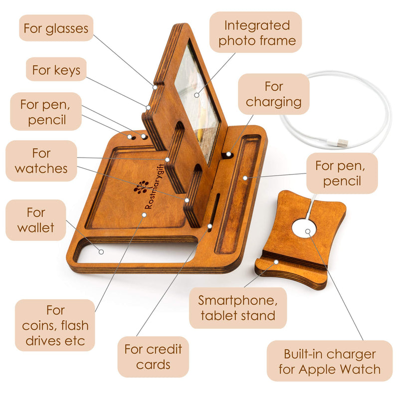 [Australia - AusPower] - Ukraine Handmade Wooden Docking Station Nightstand Organizer for Men Phone Tablet Watch Holder Charging Anniversary for Men's Fathers for Him for Husband from Wife Present for Dad 