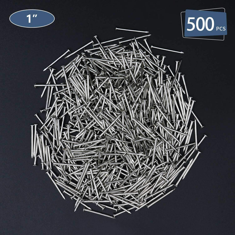 [Australia - AusPower] - 500pcs Hardware Nails, 1 Inch Nickel Plated Hanging Nails, Wall Nails for Picture Hanging, Wood Nails, Wire Nails, Small Nails (1 In) 1 in 