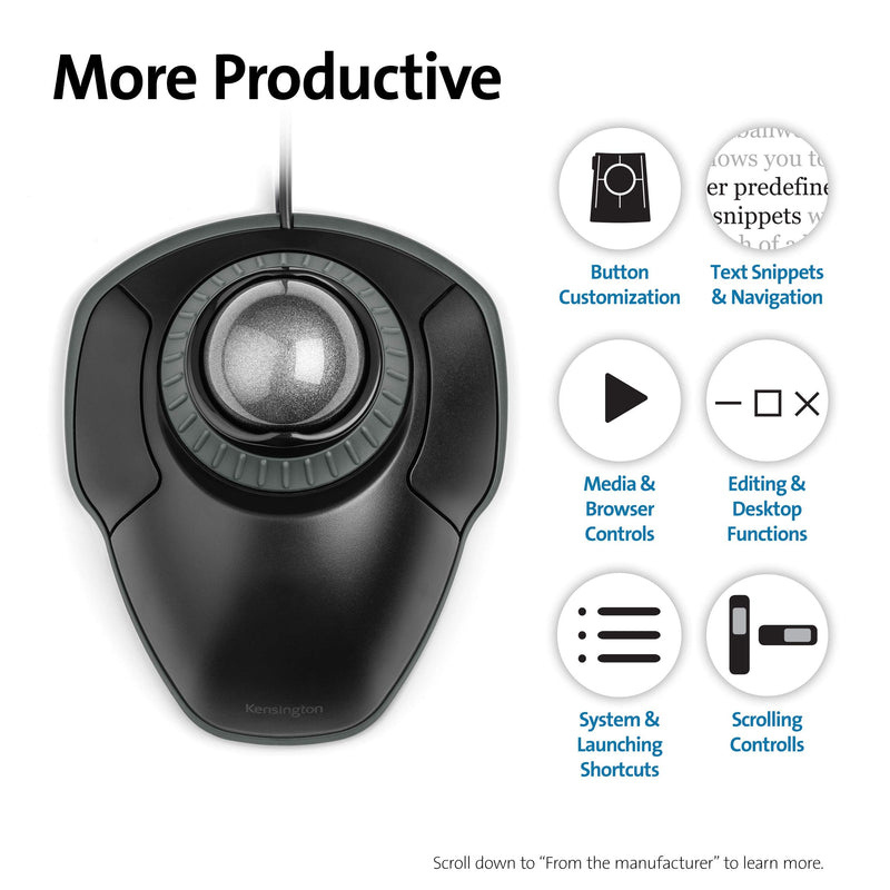 [Australia - AusPower] - Kensington Orbit Trackball Mouse with Scroll Ring (K75327WW) Black-Grey wired usb 