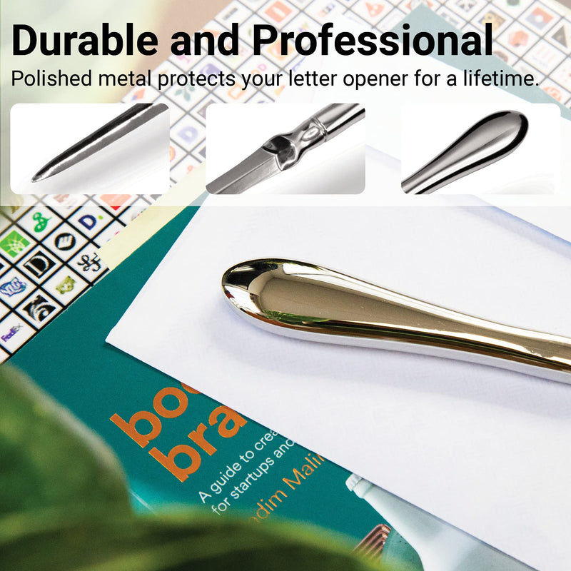 [Australia - AusPower] - Uncommon Desks Silver Letter Opener Knife - Smooth Metal Plated Envelope Opener - Ergonomic Rounded Handle for Comfort - Home and Office Mail Supplies - 2 Pack 