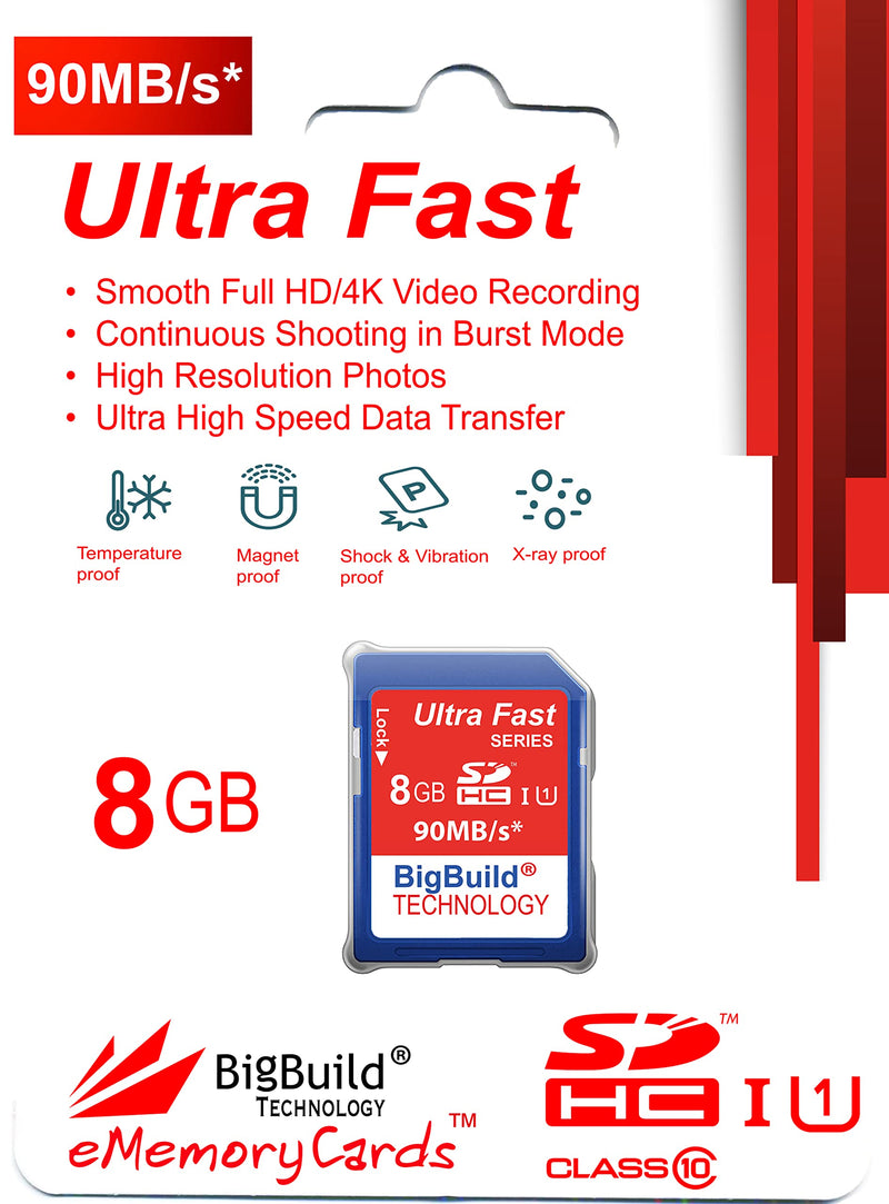 [Australia - AusPower] - BigBuild Technology 8GB Ultra Fast SDHC 90MB/s Memory Card Compatible with Kodak PIXPRO FZ101, FZ102, FZ152, FZ201, FZ43, FZ51, FZ53 Camera Blue / Size: 8GB 