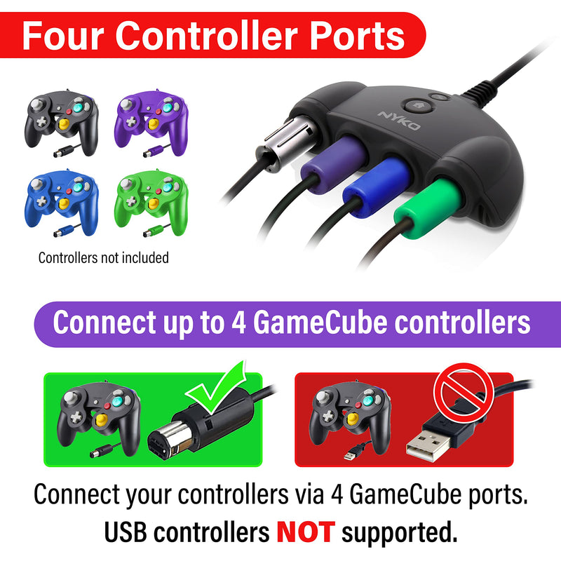 [Australia - AusPower] - Nyko Retro Controller Hub Plus - Gamecube Controller Adapter for Nintendo Switch, Connect up to 4 Controllers with Turbo and Home Button, Compatible with Super Smash Bros 4 Ports Plus 