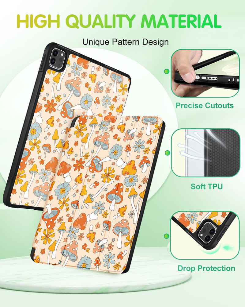 [Australia - AusPower] - Uppuppy for iPad Air 5th/4th Generation Case 10.9, for iPad Pro 11 Inch Case Girl Cute Kids Women Folio Cover Pencil Holder Mushroom Design Girly Kawaii Teen for Apple iPad Air 5/4 (2022/2020)/Pro 11" 1-for Air 10.9"/Pro 11"-Mushroom 