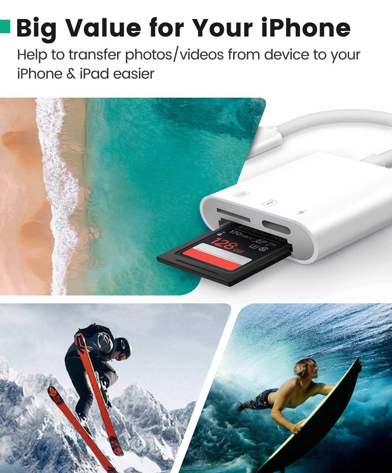 [Australia - AusPower] - SD Card Reader for iPhone iPad, AkHolz 2 in 1 SD Card Reader for iPhone iPad Camera Card Viewer Reader for Trail Game Camera DSLR Camera Dash Cams SD Card Reader, Portable No App Required 