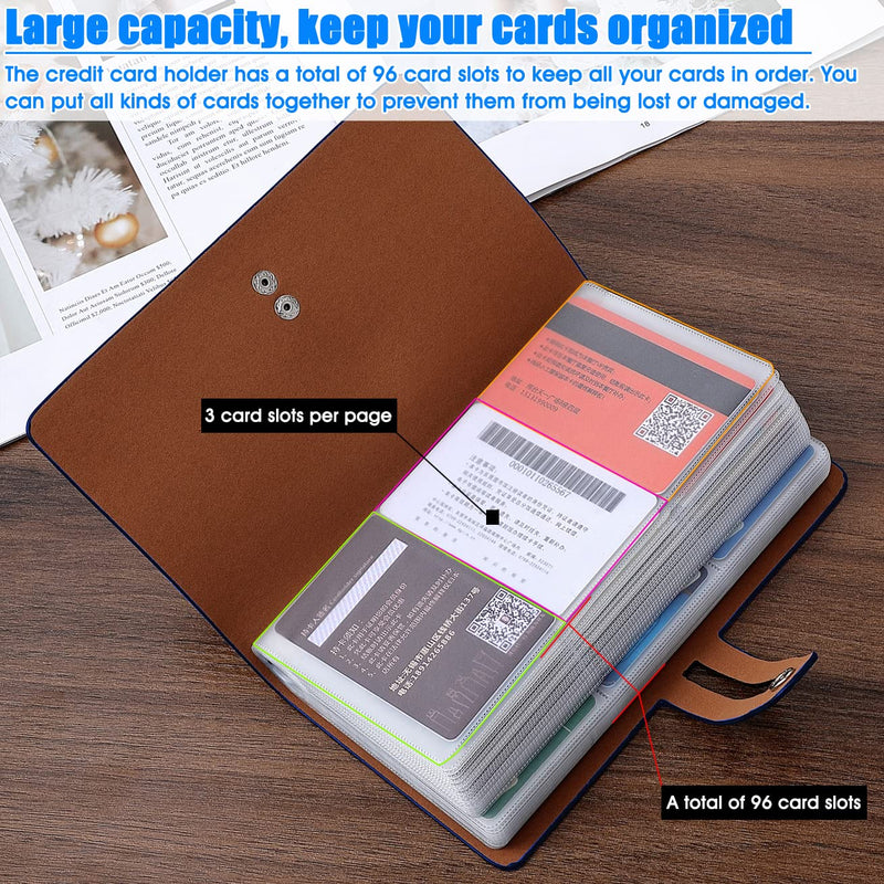 [Australia - AusPower] - RFID Credit Card Holder, Leather Business Card Organizer with 96 Card Slots, Credit Card Protector for Managing Your Different Cards and Important Documents to Prevent Loss or Damage (Blue) Blue 