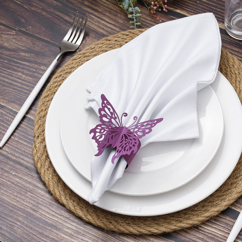 [Australia - AusPower] - MORGIANA Disposable Decorative 3Dbutterfly Napkin Ring (50 pcs) Christmas Mother's Day Wedding Banquet Dinner Decoration (Purple-Butterfly) Purple-butterfly 
