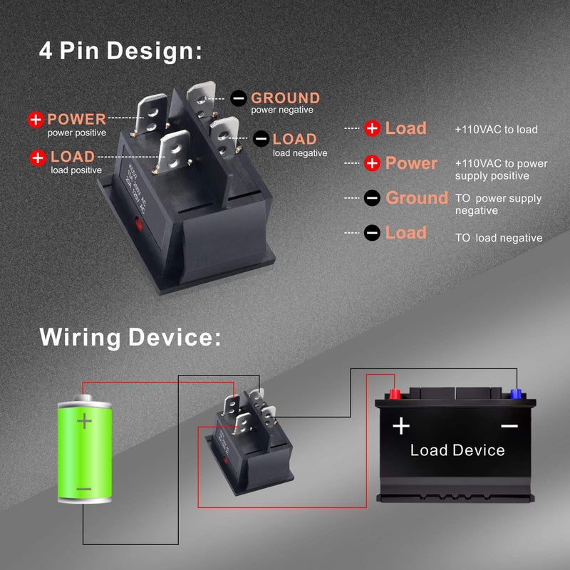 [Australia - AusPower] - APIELE 3Pcs 2 Position Rocker Toggle Switch ON/Off AC 125V/20A 250V/16A for Boat with LED Light DPST 4 Pins KCD2-201N (Red) Red 