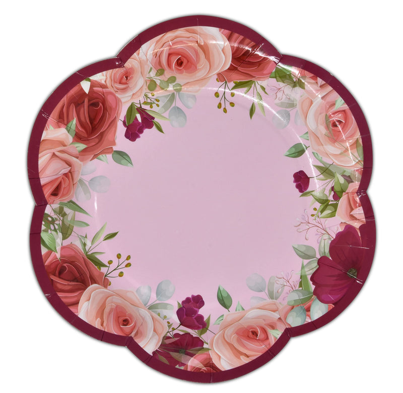 [Australia - AusPower] - 24 Disposable Tea Cups and Saucers Sets Floral Design 7" Flower Scallop Shaped Plates 24 5" Saucer Paper Plate 24 5 oz. Tea Cup with Handle 48 Lunch Napkins for Spring Wedding Birthday Party Supplies 