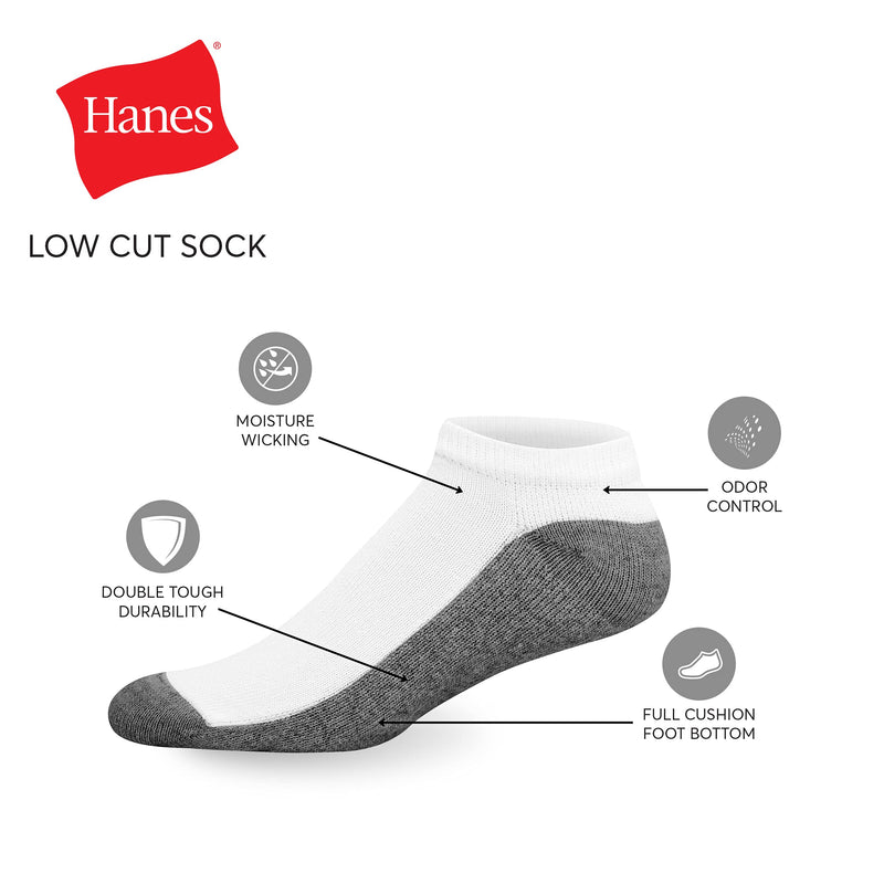 [Australia - AusPower] - Hanes Men's Max Cushion Low Cut Socks, 6-pair Pack 6-12 Black/Grey Foot Bottom 