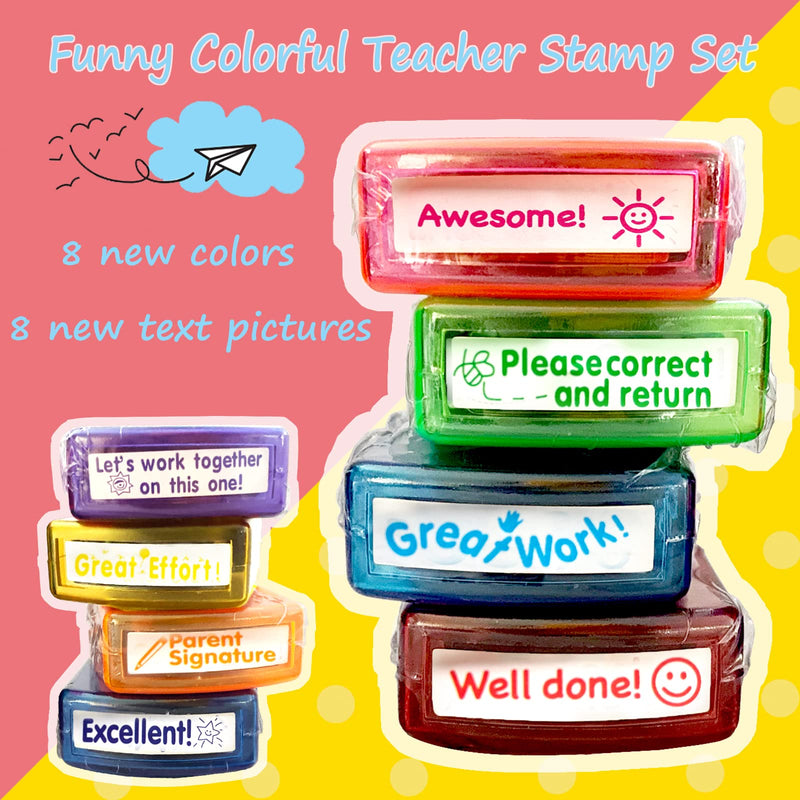 [Australia - AusPower] - Bertiveny Teacher Stamps for Grading Classroom，Parent Signature Self-Inking Teacher Stamp Set School Supplies Stamps for Homework Reward with 8 pcs (Rainbow) Rainbow 