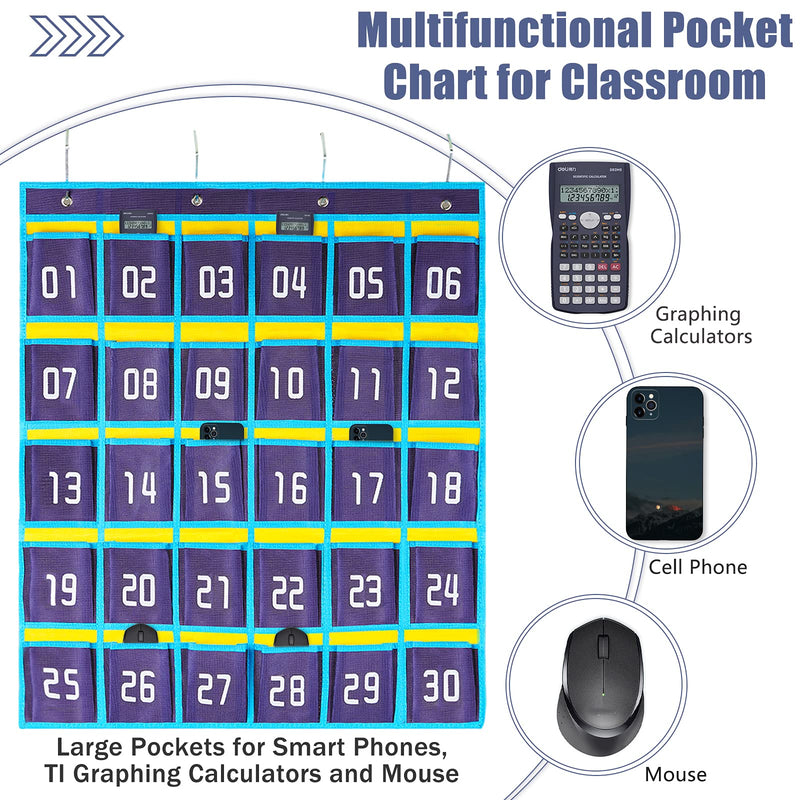 [Australia - AusPower] - Loghot Numbered Classroom Sundries Closet Pocket Chart for Cell Phones Holder Wall Door Hanging Organizer (30 Pockets Blue) 30 Pockets Blue 