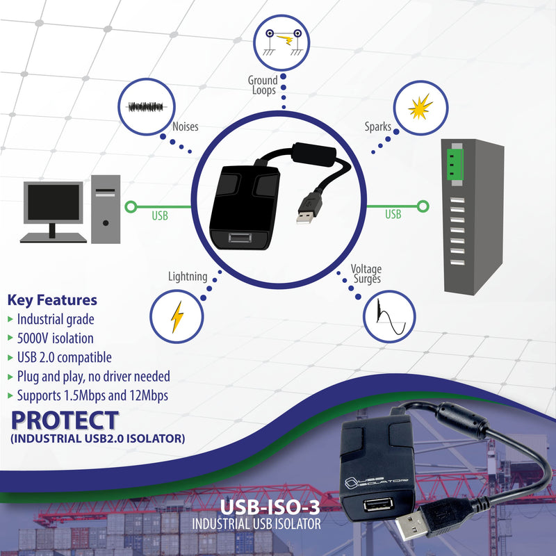 [Australia - AusPower] - COMMFRONT Industrial USB Isolator, USB 2.0 5000Vrms Isolation (per UL 1577), Low and Full Speed Data Rate: 1.5Mbps and 12Mbps, Plug-n-Play, No Drivers Required 