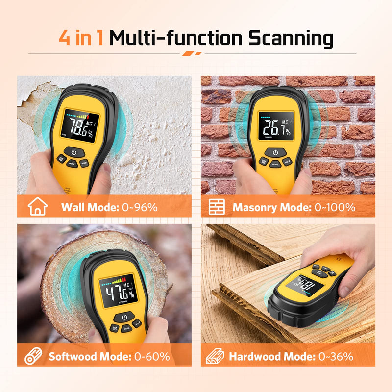 [Australia - AusPower] - Pinless Wood Moisture Meter Detection - Firewood Moisture Meter Digital Moisture Detector for Lumber Drywall Firewood Masonry Woodworking Plaster Floor Concrete Building with LCD Display Sound Alarm 