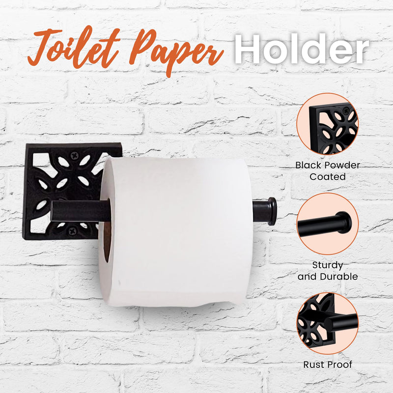 [Australia - AusPower] - Autumn Alley Bathroom Toilet Paper and Towel Holder Set - Wall Mount Modern Bathroom Hardware Black Accessories, 2 PC, Matte Black Toilet Paper Holder, Black Hand Towel Ring Holder for Bathroom Wall 