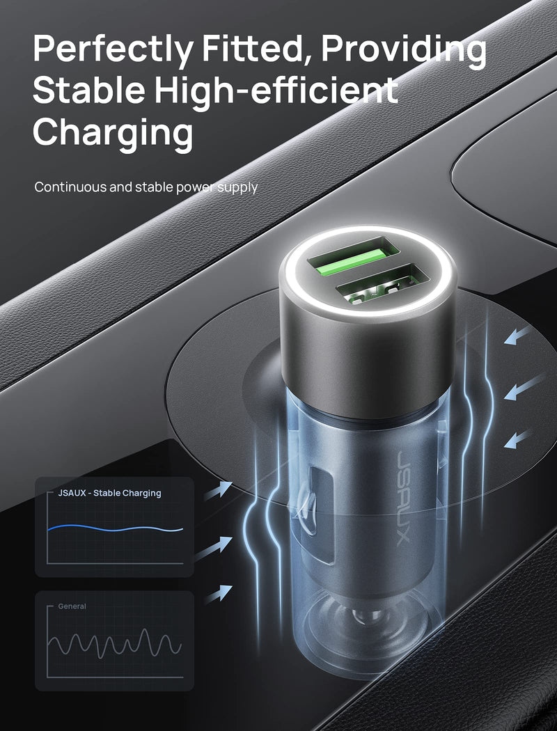 [Australia - AusPower] - Car Charger, JSAUX Dual QC 3.0 USB Ports 36W/6A Fast Car Charge Adapter Metal Cigarette Lighter USB Charger Compatible with iPhone 11/pro/pro max/x/xr/8,Samsung Galaxy S20/S10/S9,Note 10/9,iPad-Black Black 