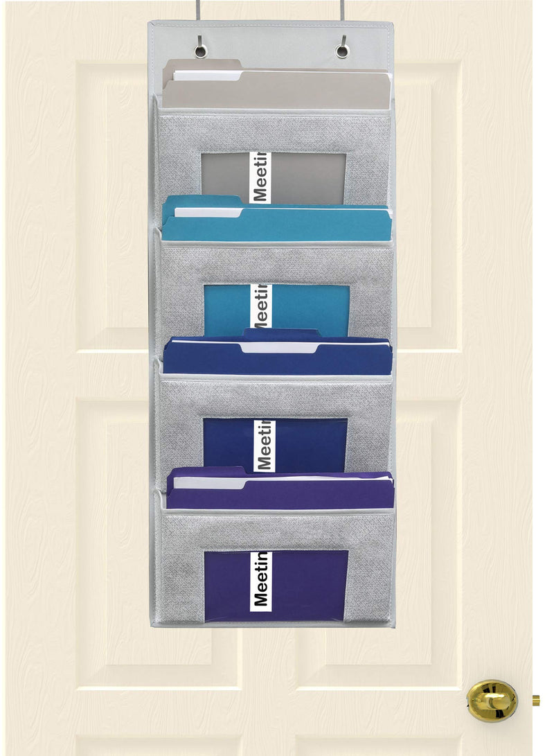 [Australia - AusPower] - Simple Houseware Over Door 4 Clear Window Pocket File Organizer, Grey 