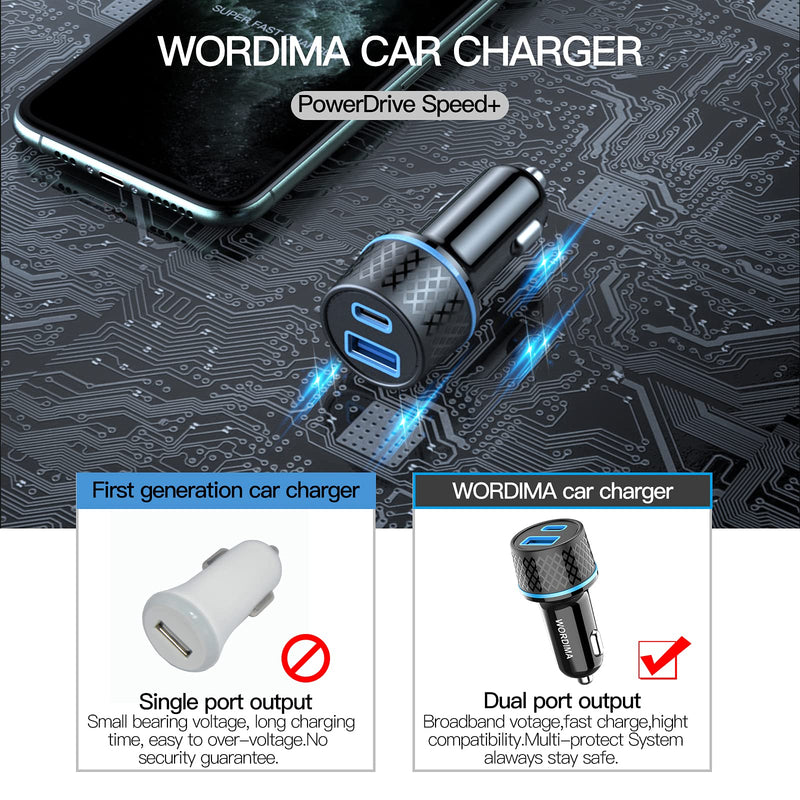 [Australia - AusPower] - USB Car Charger, WORDIMA USB C Car Charger PD20W/PPS20W & QC3.0 18W/SCP22.5W Car Adapter, Compatible with iPhone13 pro max/iPad Pro/Samsung/Google Pixel/Oneplus (Black) 