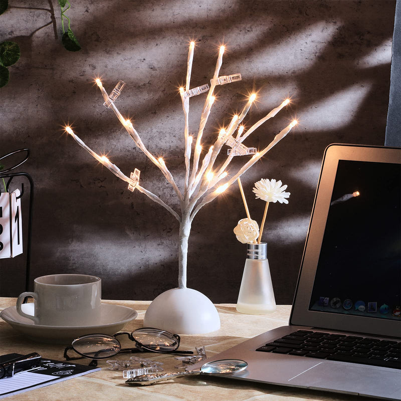 [Australia - AusPower] - Desktop LED Tree Light Christmas LED Tabletop Branches Light Fairy Tree Night Light Card Tree Holder with 32 Clear Clips for Display Photos Cards Note Pads, Desk Lamp Decoration (Warm Light) Warm Light 