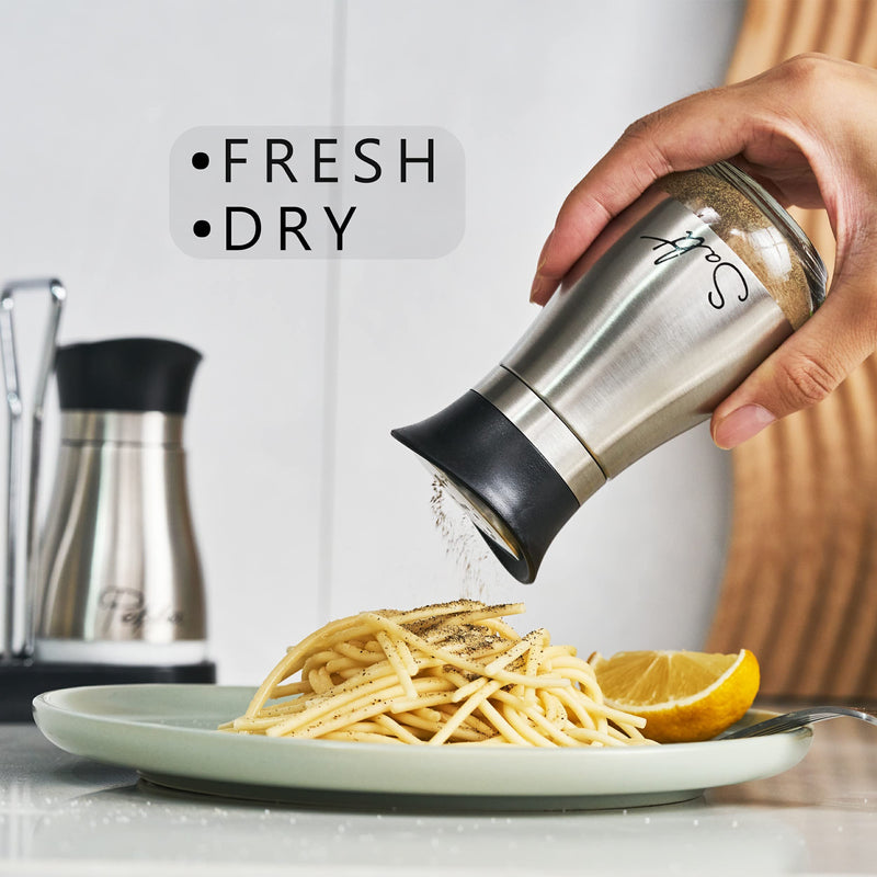[Australia - AusPower] - Salt and Pepper Shakers Set, Stainless Steel with Glass Bottle for Table, RV, Camp, BBQ, Set of 2 Black 