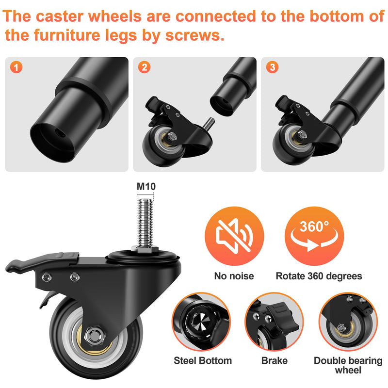 [Australia - AusPower] - Wlrrcwdttc 7-12 inch Metal Adjustable Furniture Legs with 2.36 inch Swivel Caster Wheels for Cabinet/Sofa/Bed/Dresser/Couch/Coffee Table-Heavy Duty Replacement Support Legs with Caster Wheels Set of 4 