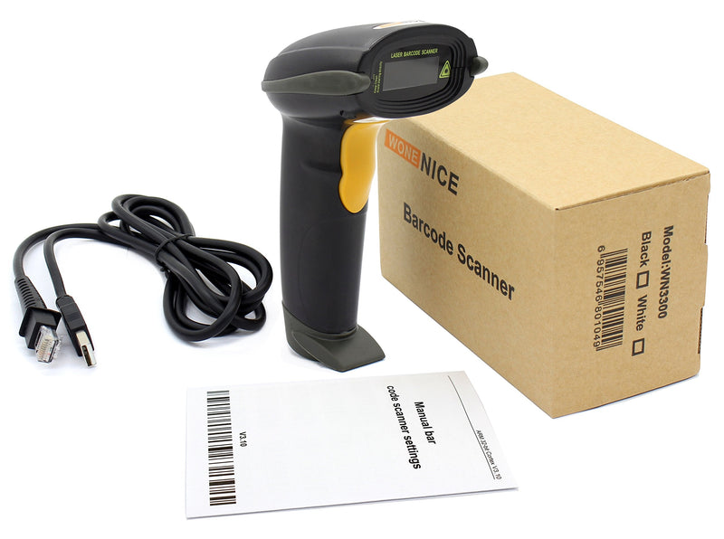 [Australia - AusPower] - WoneNice USB Laser Barcode Scanner Wired Handheld Bar Code Scanner Reader Black 