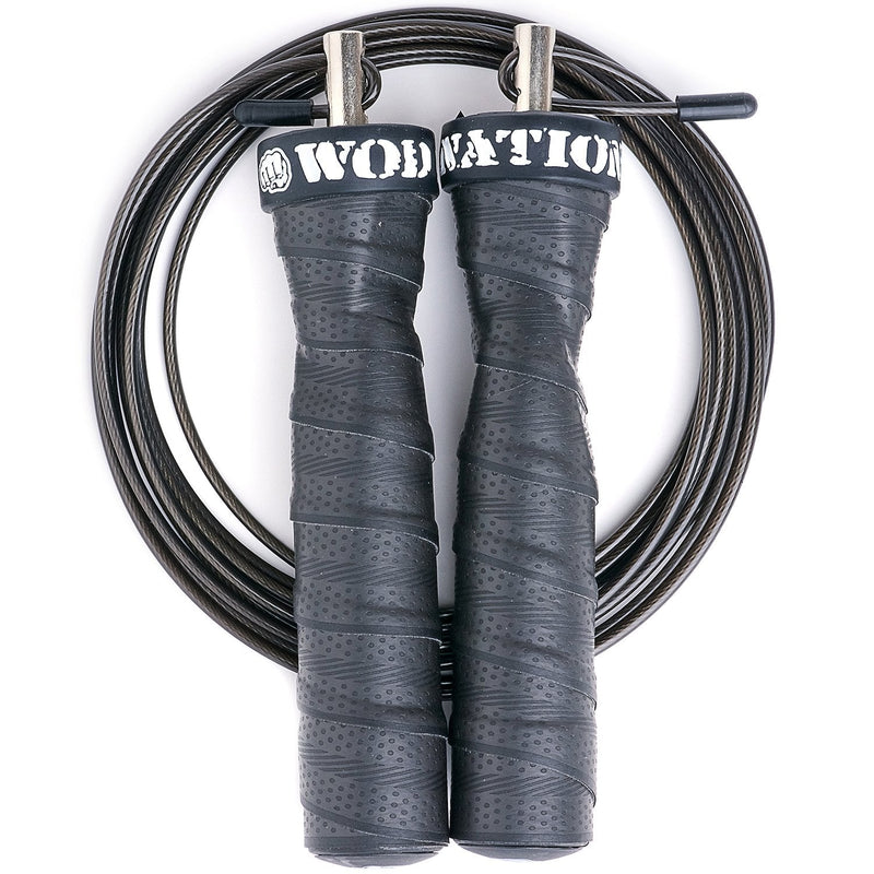 [Australia - AusPower] - WOD Nation Attack Speed Jump Rope : Adjustable Jumping Ropes : Unique Two Cable Skipping Workout System : One Thick and One Light 11 Foot Cable : Perfect for Double Unders forCrossfit : Fits Men and Women Black 