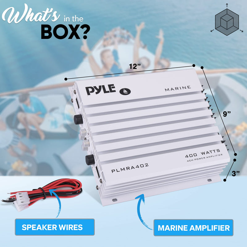 [Australia - AusPower] - Pyle Hydra Marine Amplifier - Upgraded Elite Series 400 Watt 4 Channel Audio Amplifier - Waterproof, Dual MOSFET Power Supply, GAIN Level Controls, RCA Stereo Input & LED Indicator - PLMRA402 Marine Amplifier Elite 