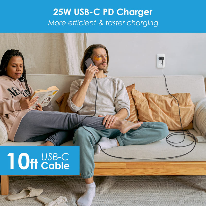 [Australia - AusPower] - 25W USB C Super Fast Charger,2 Packs Type C Charger with 10ft Long Cable,Compatible with Samsung Galaxy S23 Ultra/S23/S23+/S22/S22 Ultra/S22+, S21 Ultra, S20 Ultra/Note 20 