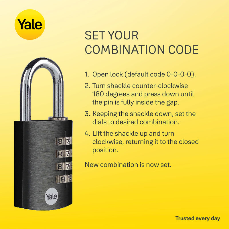 [Australia - AusPower] - Yale 4 Digit Combination Lock Outdoor Waterproof Padlock for School Gym Locker, Sports Locker, Fence, Toolbox, Gate, Case, Hasp Storage (Black) 1 