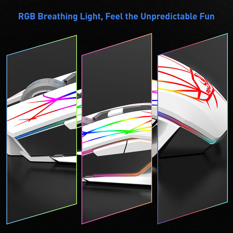 [Australia - AusPower] - Wireless Gaming Mouse, RIIKUNTEK Computer Mouse Rechargeable with 3 Adjustable DPI, Silent Click, USB Receiver, LED Lights, 2.4GHz Portable Ergonomic RGB Optical Gamer Mice Mouse for Laptop PC White 