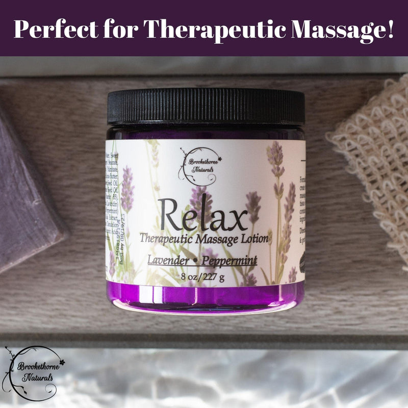 [Australia - AusPower] - Relax Therapeutic Massage Lotion – All Natural Enriched with Lavender & Peppermint Essential Oils Perfect for Massage Therapy - Massage Cream for Full Body Massage - Brookethorne Naturals 8oz 