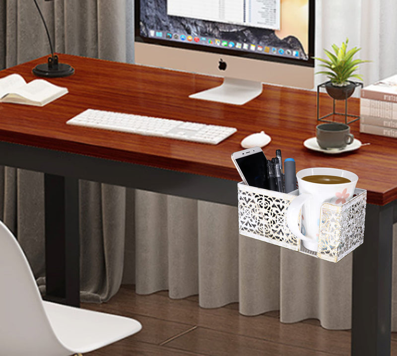 [Australia - AusPower] - Aurynns Desk Cup holder, Clip on Cup holder,To store beverags stationery and mobile phone(white + gold) white + gold 