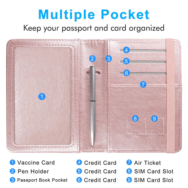 [Australia - AusPower] - ACdream Passport and Vaccine Card Holder Combo, Cover Case with CDC Vaccination Card Slot, Leather Travel Documents Organizer Protector, with RFID Blocking, for Women and Men, Rose Gold AA-Rose Gold 