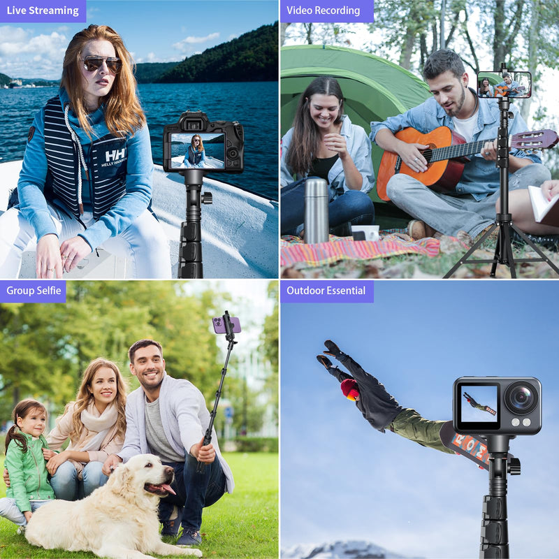 [Australia - AusPower] - Ambertronix 62" Tripod for iPhone, Selfie Stick Phone Tripod Professional Stable 4 Leg Quadrapod Design, Bluetooth Remote, 100% All Aluminum Stick & Legs, Lightweight, Portable All in One 