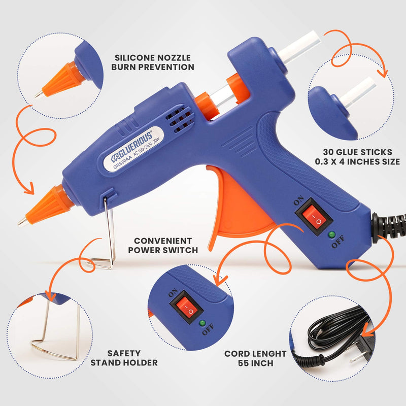 [Australia - AusPower] - Gluerious Mini Hot Glue Gun with 30 Glue Sticks for Crafts School DIY Arts Home Quick Repairs, 20W, Blue 
