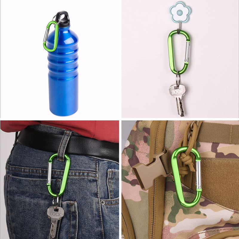 [Australia - AusPower] - 6PCS Carabiner Caribeaner Clip,3" Large Aluminum D Ring Shape Carabeaner with 6PCS Keyring Keychain Hook 2 Blue+2 Purple+2 Green 