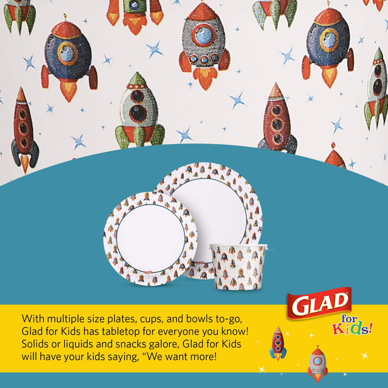 [Australia - AusPower] - GLAD for Kids 8 1/2-Inch Paper Plates | Small Round Paper Plates with Cute Rocket Design for Kids | Heavy Duty Disposable Soak Proof Microwavable Paper Plates for All Occasions, 20 Count 8.5" Round Plates 20ct 