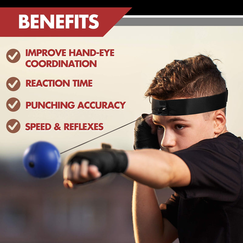 [Australia - AusPower] - Boxing Reflex Ball Set for Kids - 3 Difficulty Level Soft Punching Balls - Boxing Training Equipment with Adjustable Headband Boxing Trainer and Hand Wraps, Great for Hand Eye Coordination 