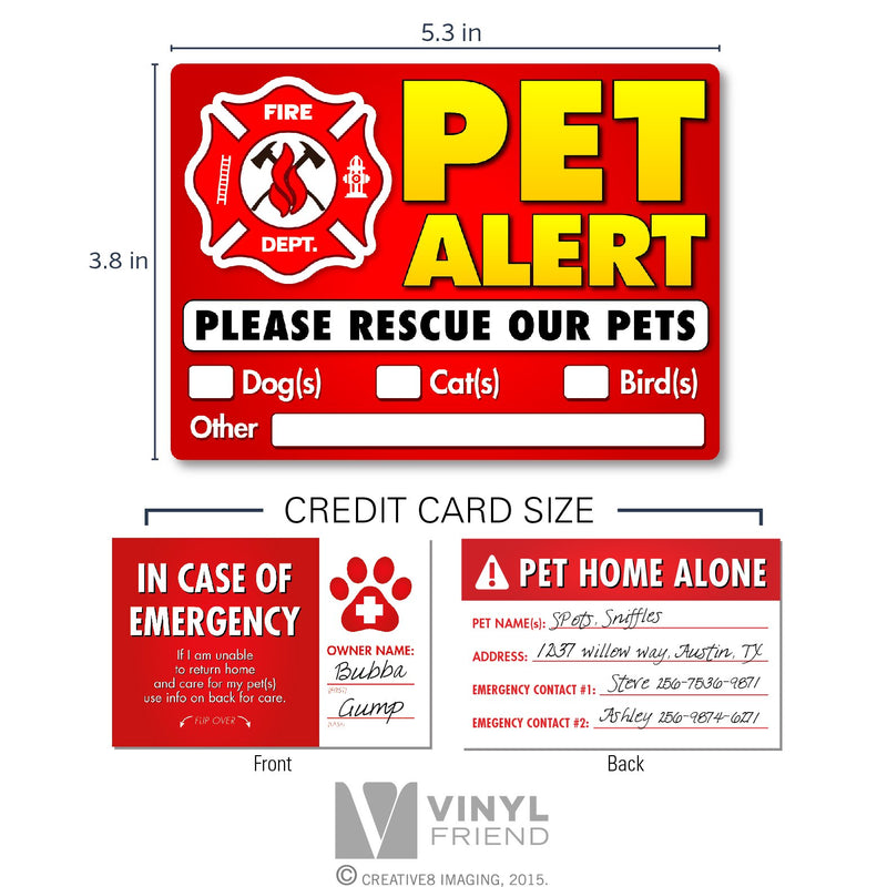 [Australia - AusPower] - Vinyl Friend Pet Alert Stickers- FIRE Safety Alert and Rescue (5 Pack) - Save Your Pets encase of Emergency or Danger Pets in Home for Windows, Doors Sign Small Disp 