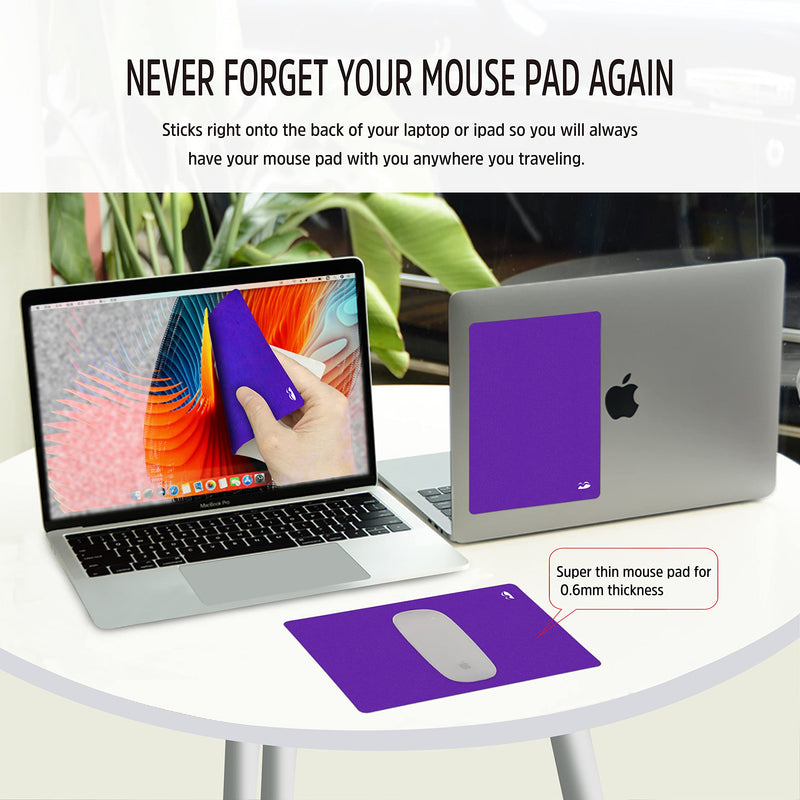 [Australia - AusPower] - Bilymate Sticky Travel Mouse Pad, Multi-Functional Microfiber Mouse Pad for Laptop, Portable & Washable Keyboard Cover and Monitor Microfiber Cleaning Cloth All in One-Purple Purple 